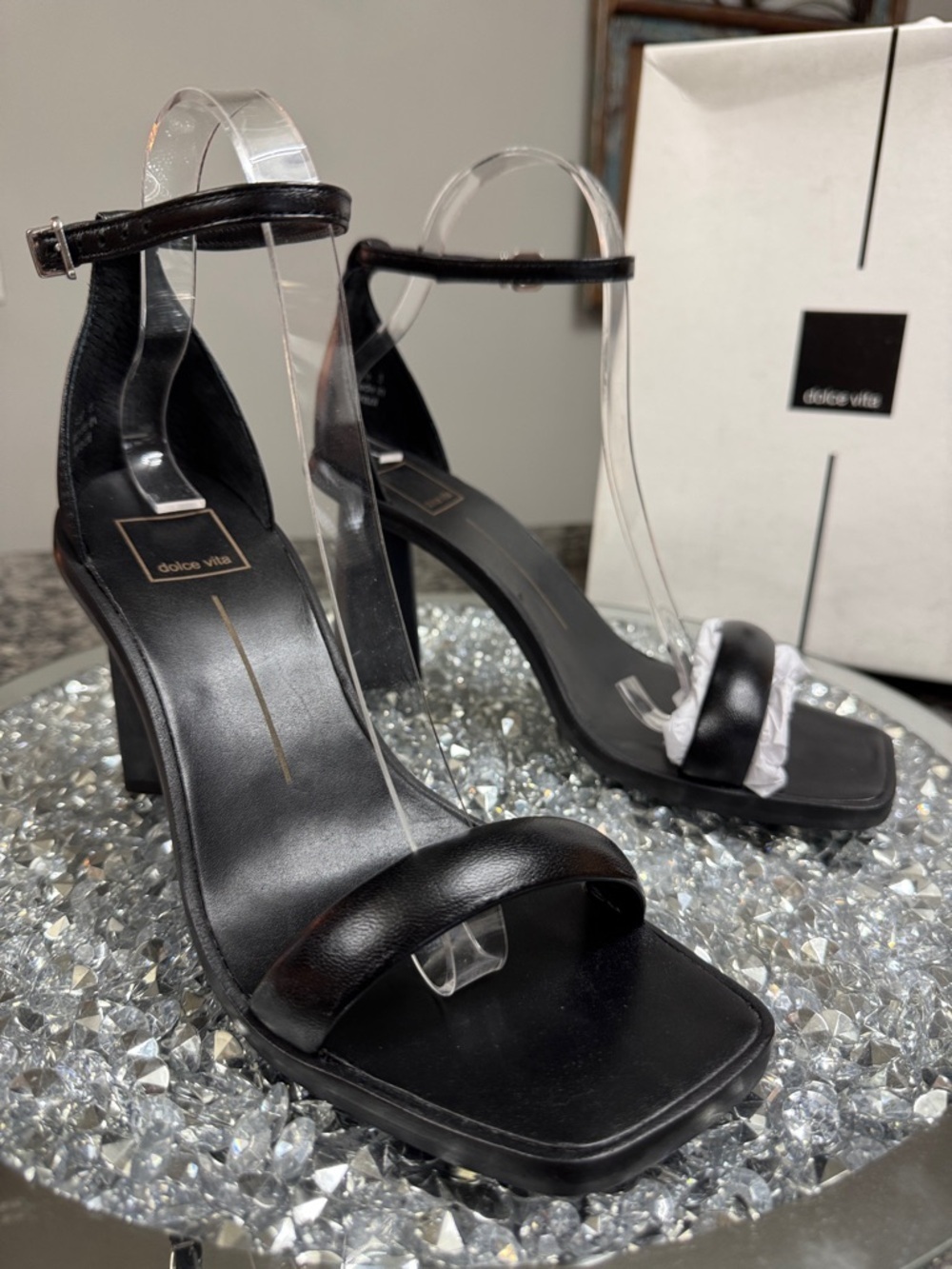 Dolce Vita Black Square-Toe Ankle-Strap Block Heels NEW 8 - Picture 9 of 13